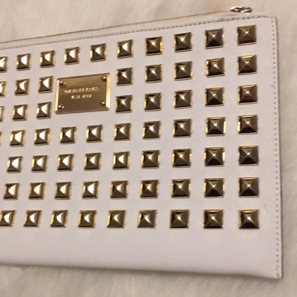 Michael Kors extra large XL wristlet clutch gold studs studded pyramid studs MK - Picture 7 of 15